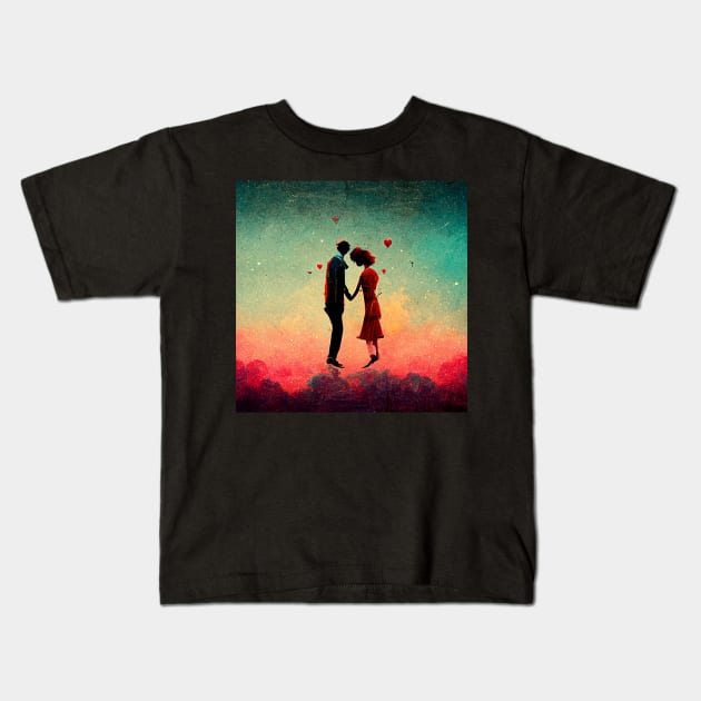 Head over heels in love - couple floating while holding hands. Kids T-Shirt by Liana Campbell